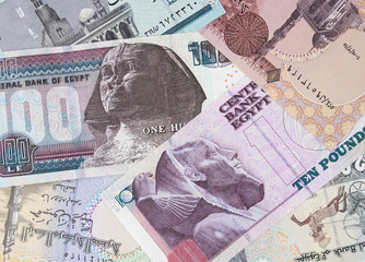 Various Egypt pounds. Egyptian money currency. Egypt economy and investment.