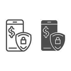 Poster - Mobile payment protection line and glyph icon. Pay safety vector illustration isolated on white. Digital money secure outline style design, designed for web and app. Eps 10.