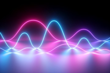 3d render, neon light, laser show, impulse, chart, ultraviolet spectrum, pulse power lines, quantum 