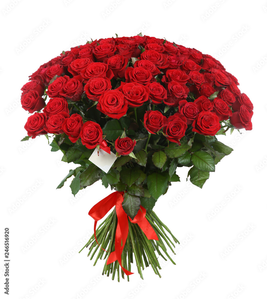 Naklejka premium Ogromny bukiet piękne czerwone róże na białym tle  #246516920 - Róże - Naklejka premium