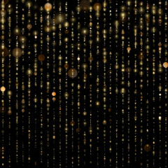 Wall Mural - Abstract gold sparkle shine light confetti bokeh on glittering black background. Luxury shimmer texture template. EPS 10