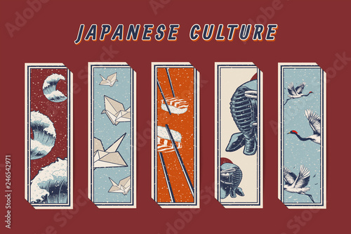 Famous Japanese cultural icons - Buy this stock vector and explore