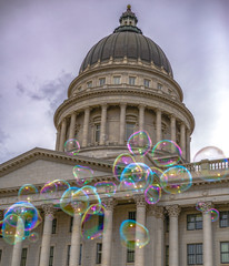 Wall Mural - Bubbles and historic building in Utah against sky