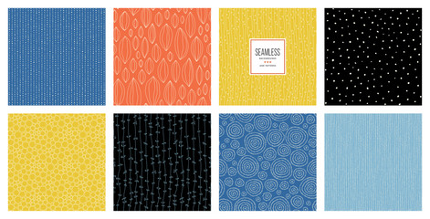 Basic RGB Set of abstract square backgrounds and sketch dots textures. Vector illustration.