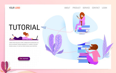 Wall Mural - Vector concept for online education. Flat 2D design. Online training courses, retraining, specialization, tutorials. Can be used for web design, banners, promotional materials