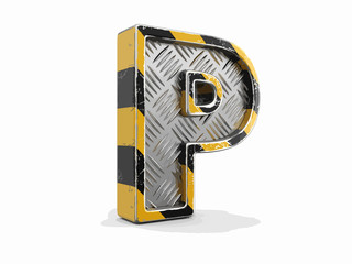 Poster - Yellow striped metallic font - letter P. Image with clipping path