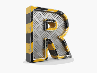 Poster - Yellow striped metallic font - letter R. Image with clipping path