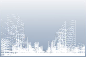 Poster - abstract wireframe city background. perspective 3d render of building wireframe. vector.