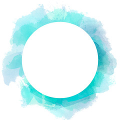 Wall Mural - Abstract watercolor circle background in blue and green color. Brush stroke illustration with circle white copy space