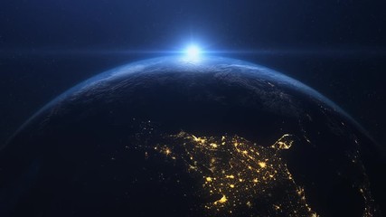 Wall Mural - sunrise above usa and planet earth seen from space 4k