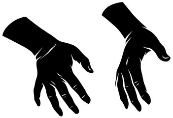 Wall Mural - Cartoon graphic black silhouette human hands. Isolated on white background. Vector icons set. Vol. 2