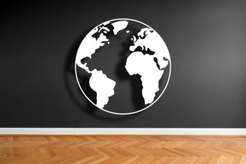 Wall Mural - world illustration icon on wall background in empty room