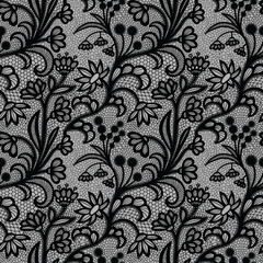 Black vintage Lace seamless pattern with flowers