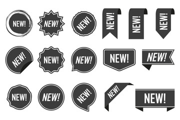 Sticker - New labels, black isolated on white background. Vector illustration