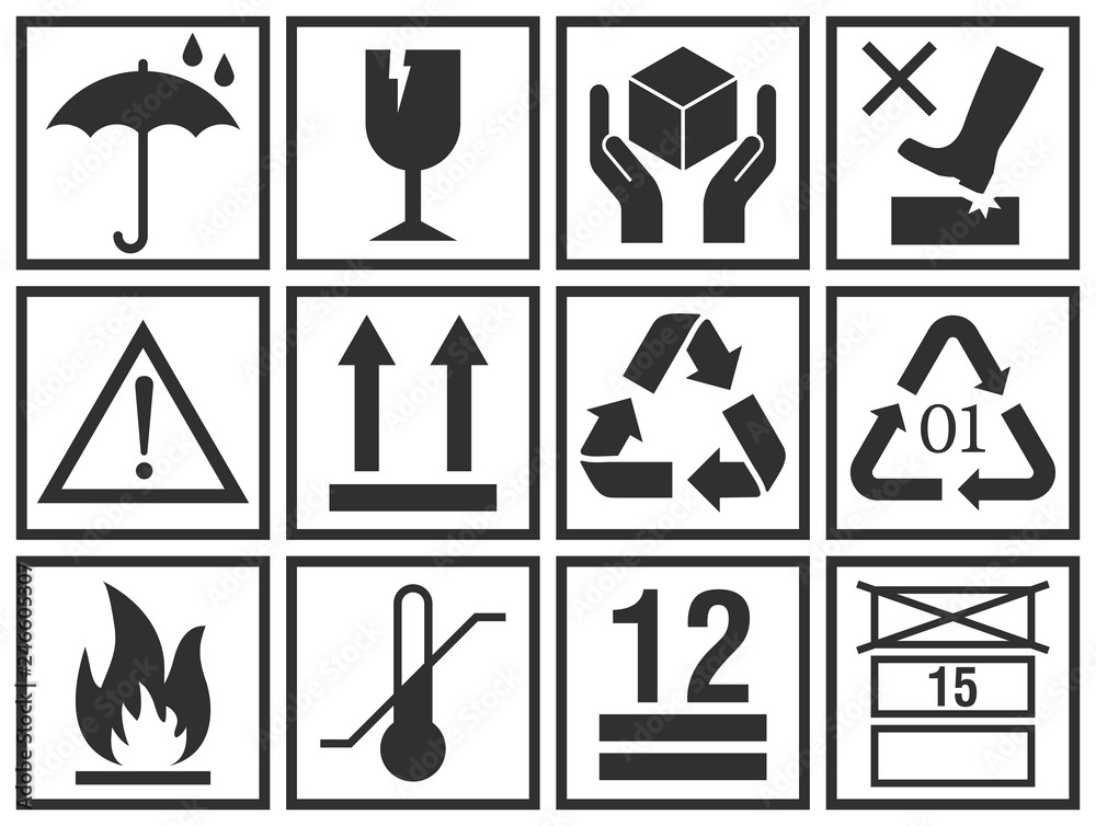 Handing Vector Label Handling and packing vector icons collection. Stock Vector | Adobe Stock