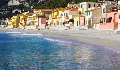 Wall Mural - small village Varigotti's beach and colored houses, Savona, Italy