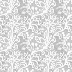  White vintage Lace seamless pattern with flowers