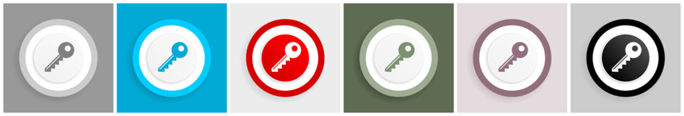 Poster - Key icon set, vector illustrations in 6 options for web design and mobile applications