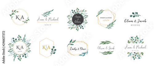 Fotografía Wedding logos, hand drawn elegant, delicate monogram collection