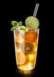 Fototapeta  - fruit drink with kiwi,orange and mandarin