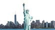 The Statue of Liberty with high-rise building in Lower Manhattan, New York City, isolated with clipping path