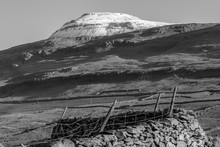 Black And White Snow Capped Hill In The Yorkshire Dales. 