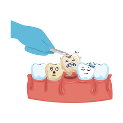 Poster - dentist extracting tooth with pliers