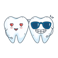 Wall Mural - comic teeth couple with heart kawaii