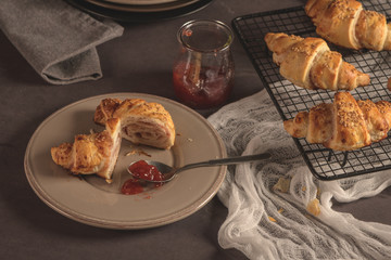 Sticker - Baked croissants with strawberry jam