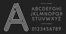 Line Letters And Numbers Set On Black Background. Monochrome Vector Latin Alphabet. Lacing White Font. Rope ABC, Maze Monogram And Poster Template. Typography Design.