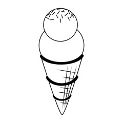 ice cream cone with two scoops in black and white