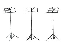 Set Of Empty Music Stands For Note Sheets On White Background
