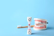 © New Africa - Composition with dental hourglass on color background, space for text. Healthy teeth