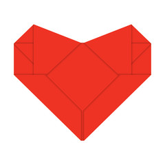 Poster - one origami red heart isolated on white