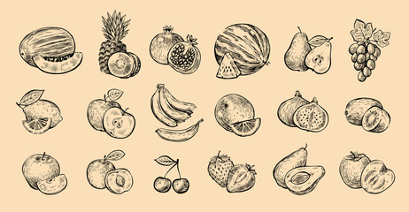 Canvas Print - Set of fruits. Fresh food, healthy eating concept sketch. Vector illustration