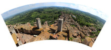 San Gimignano City And Panoramic Landscape Viewed From Top Of Tower
