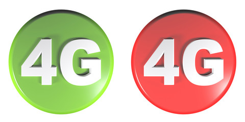 Poster - Green and Red circle push buttons 4G - 3D rendering illustration