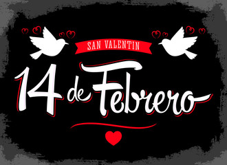 Wall Mural - 14 de Febrero dia de San Valentin, Spanish text February 14 Valentines Day, vector lettering