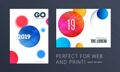 Poster - Set of Design of brochure smooth soft template. Creative abstract, annual report, horizontal cover, flyer in A4 with colourful round shapes for branding, exhibition. Business vector presentation.