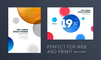 Poster - Set of Design of brochure smooth soft template. Creative abstract, annual report, horizontal cover, flyer in A4 with colourful round shapes for branding, exhibition. Business vector presentation.