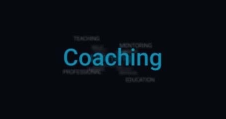 Wall Mural - video animation showing coaching services (e.g. learning, teaching, mentoring). black background, wh