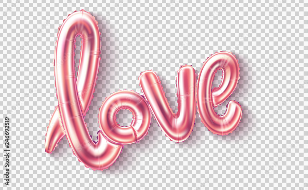 Vector love realistic rubber balloon on pink - obrazy, fototapety, plakaty 