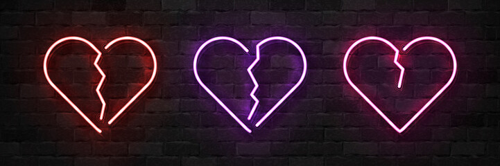 Wall Mural - vector set of realistic isolated neon sign of broken heart logo for template decoration and layout c
