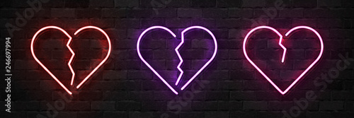 Fotografía Vector set of realistic isolated neon sign of Broken Heart logo for template decoration and layout covering on the wall background