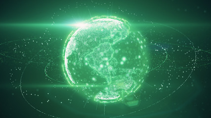 Poster - 3d illustration of digital planet earth data abstract of a technological data network transmitting c