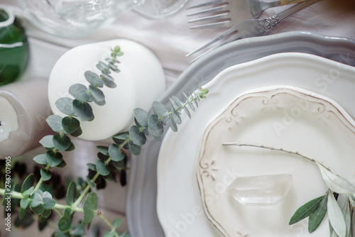 Served For Wedding Banquet Table In Blue White Wedding Decoration