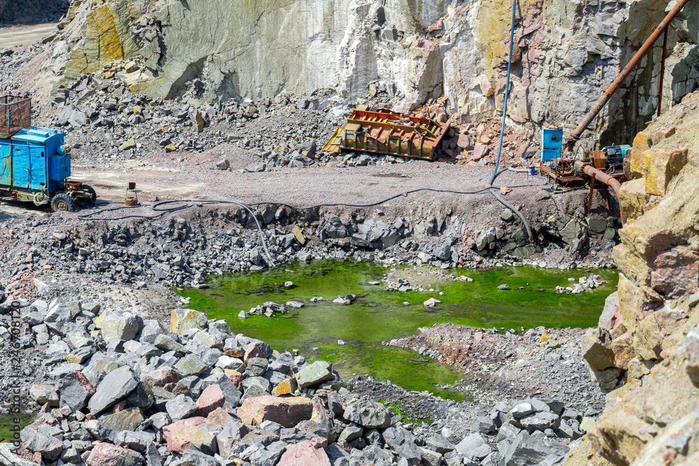 Quarry Def View of quarry open pit mining of granite stone. Process production ...