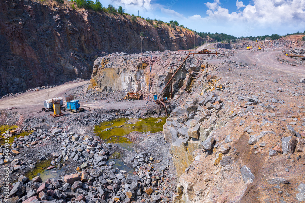 Quarry Def View of quarry open pit mining of granite stone. Process production ...
