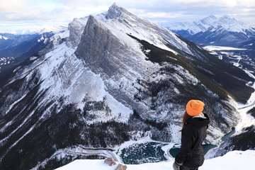 View of Ha Ling peak in Canmore, East End of Rundle trail, Canada