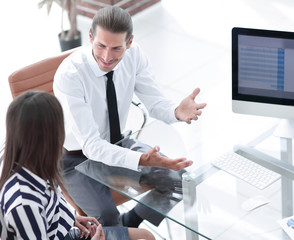 Poster - closeup.employees discussing financial statistics